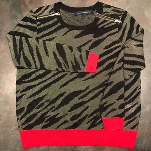 French Connection Zebra Sweater w/gold zippers